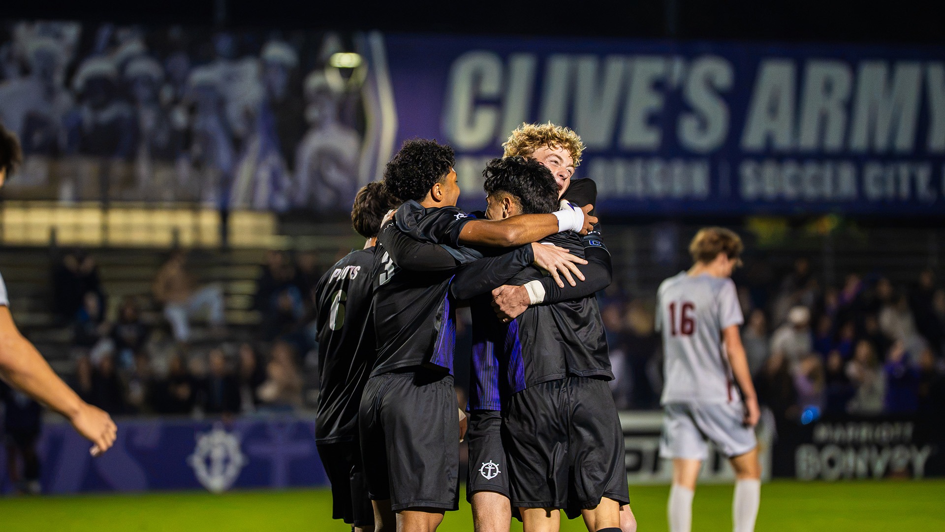 The Pilots celebrate Joe Highfield's goal against Santa Clara