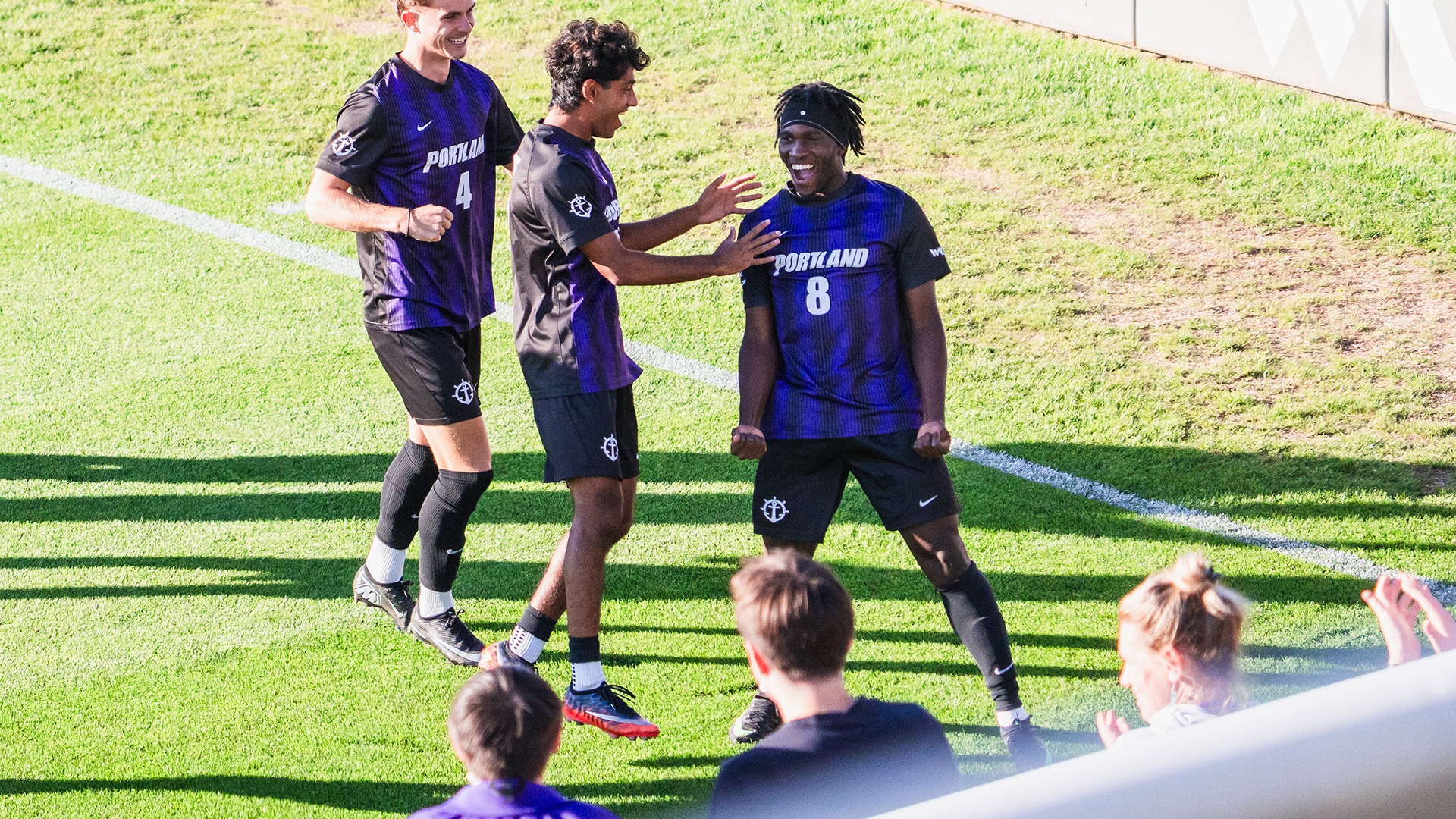 Efetobo Aror celebrates his goal against Saint Mary's.