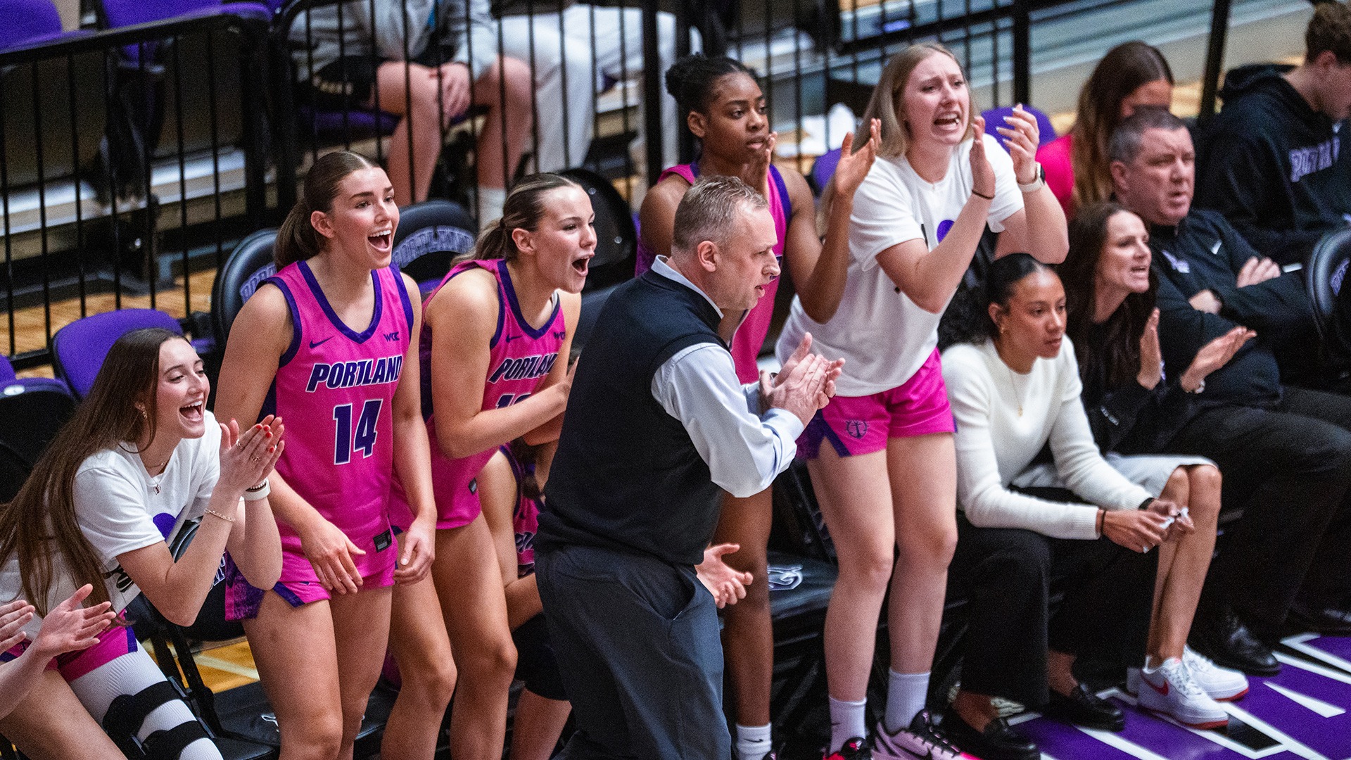 Michael Meek leading from the sidelines against Santa Clara.