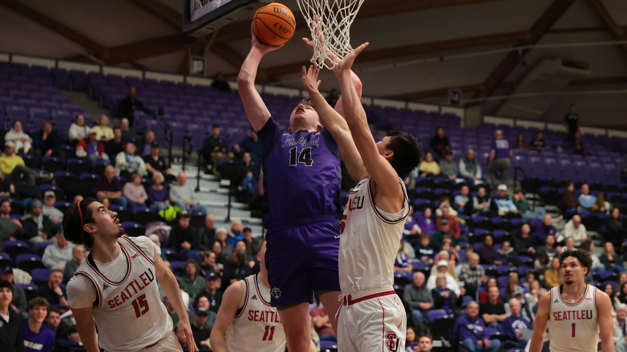 James O'Donnell scores a layup in a game versus Seattle U.