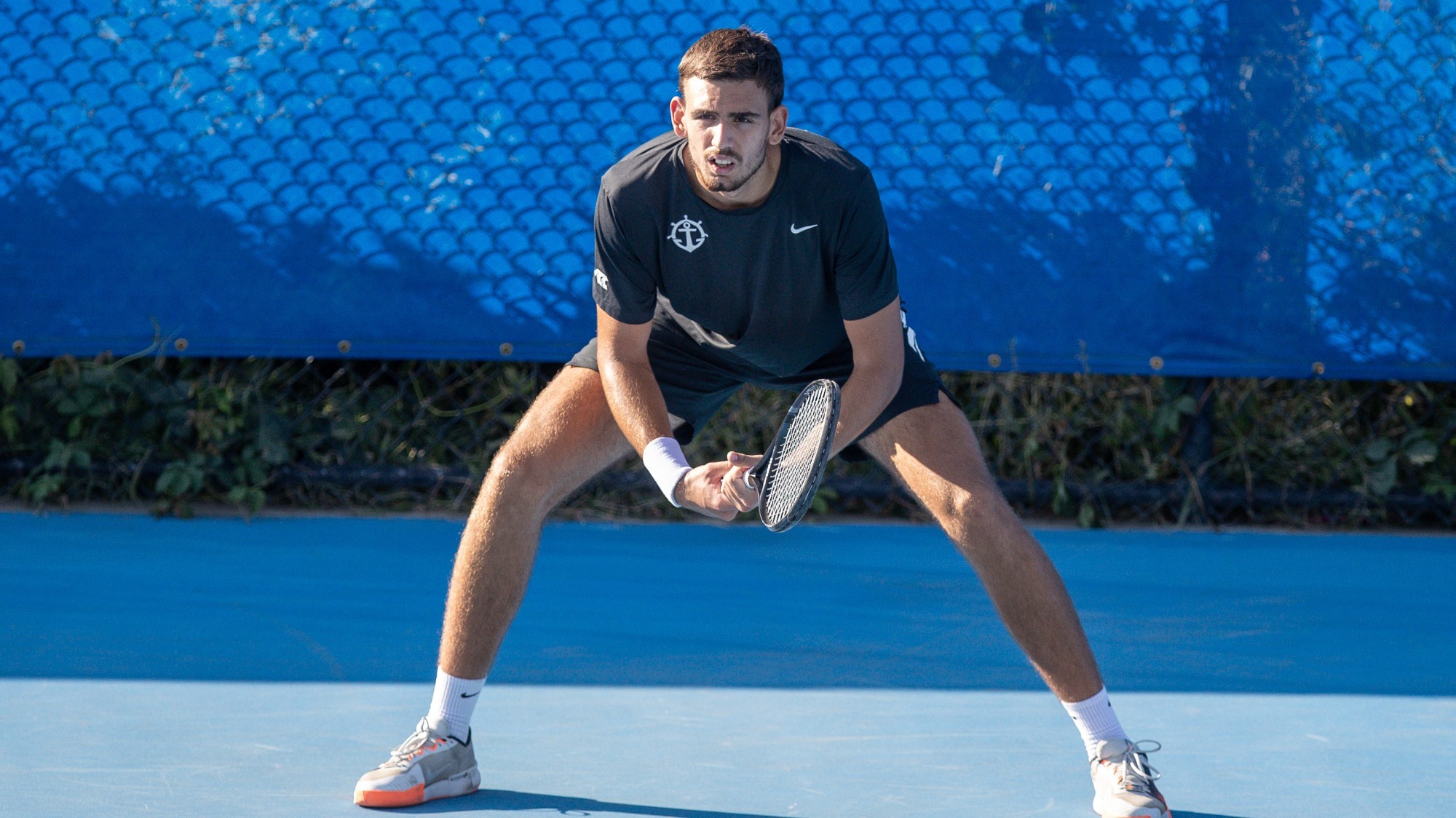 Stefan Skobelev awaits a serve return in a match played in Boise.