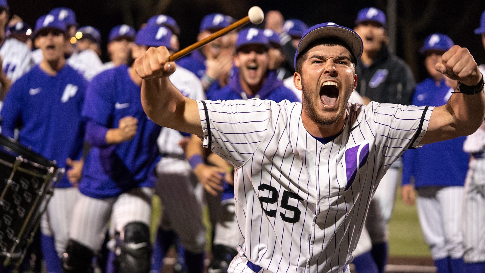 Leo Cote pounds the drum after beating Oregon State.
