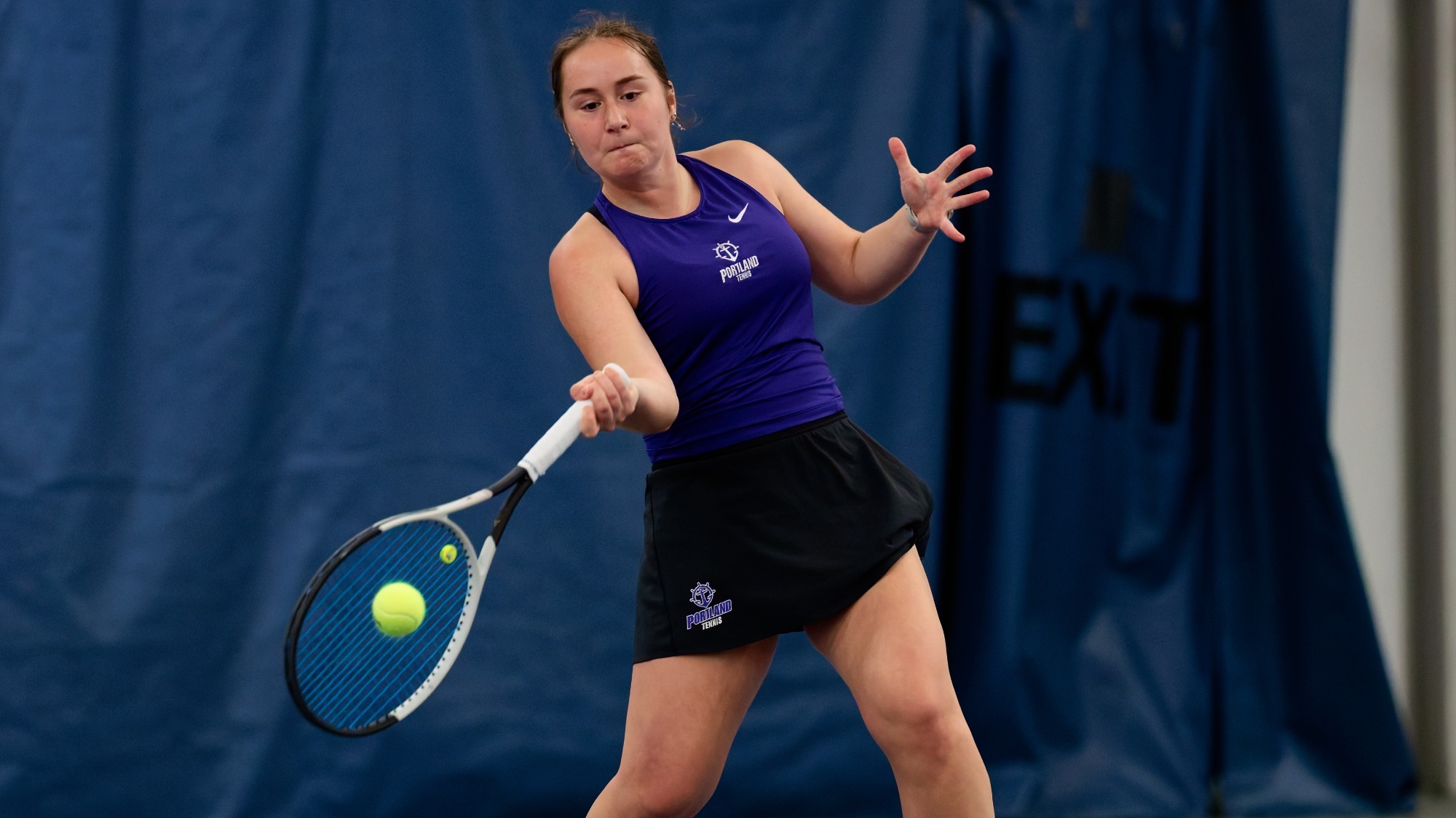 PORTLAND, OR - March 15, 2026 - Maria Galatescu of the Portland Pilots during the match between the University of Portland Pilots and University of Montana Grizzlies at Louisiana-Pacific Tennis Center in Portland, OR.
