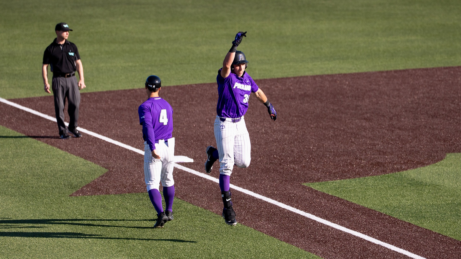 Carter Stewart celebrates his first home run as a Pilot.