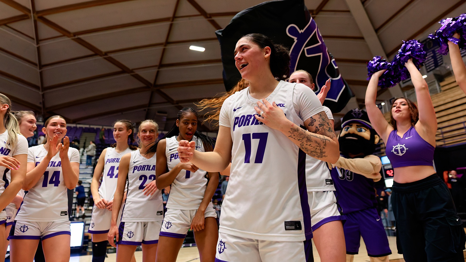 Nicole Anderson celebrates a big win over Gonzaga.