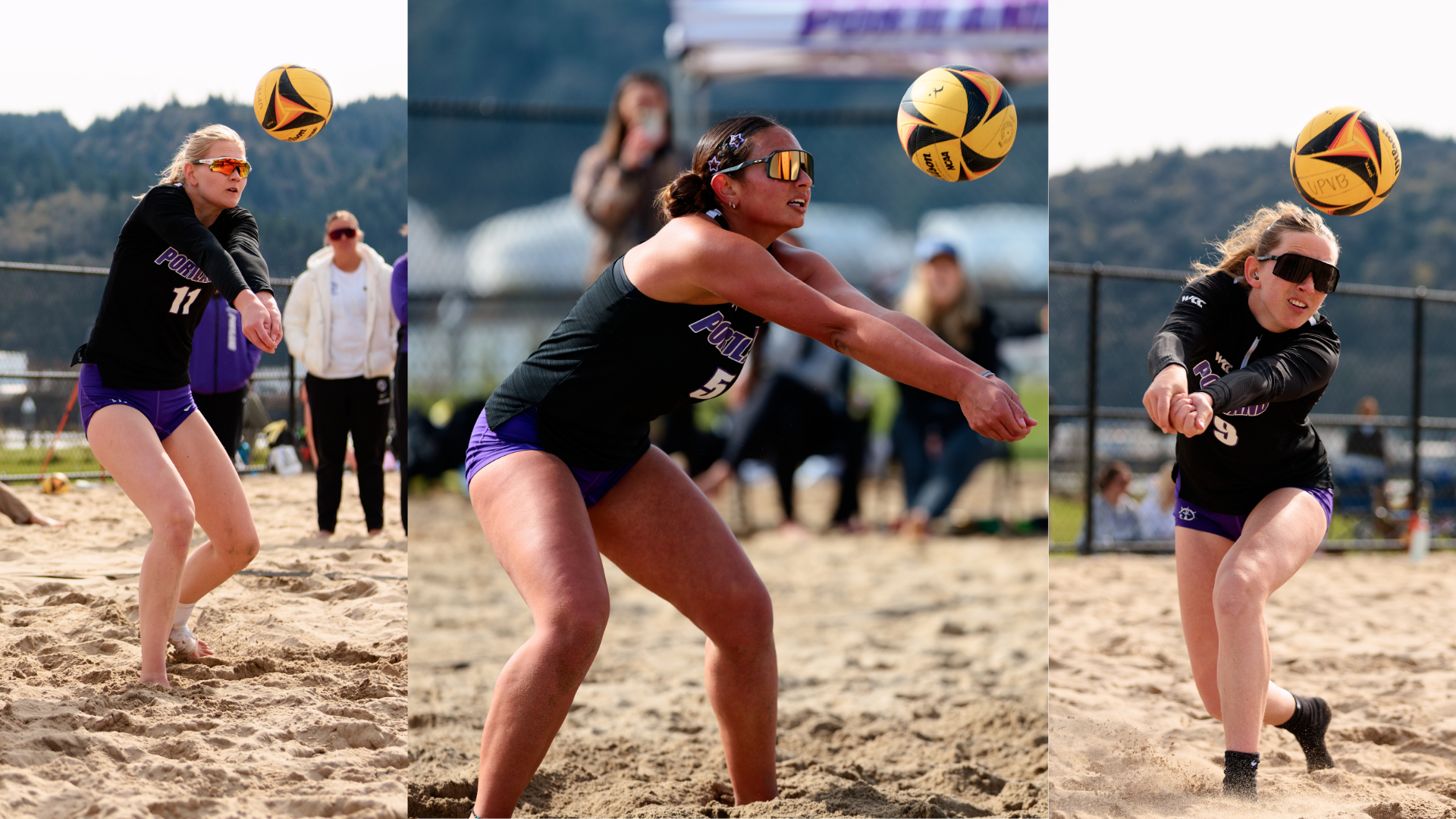 Ortiz, Freytag, Larsson digging a ball