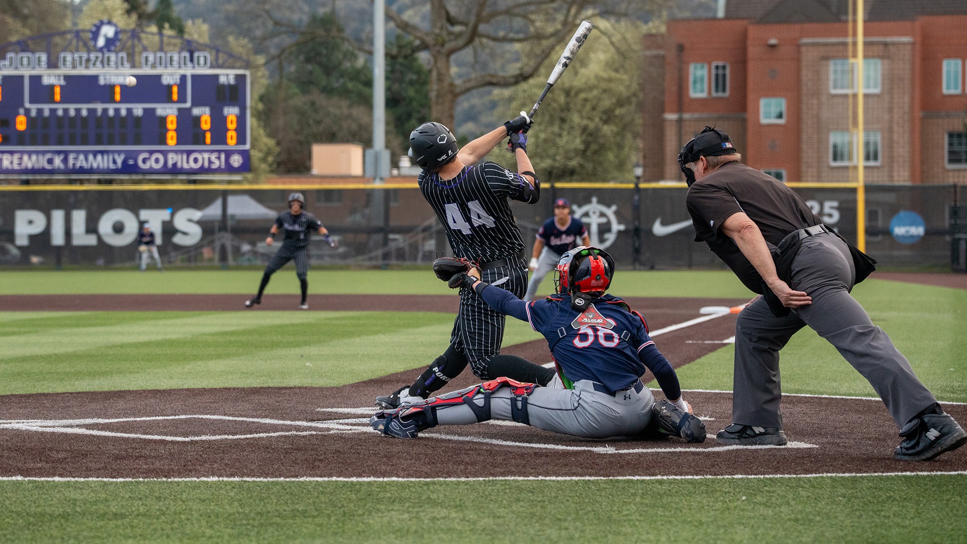Trey Swygart takes a hack at the plate against Saint Mary's.