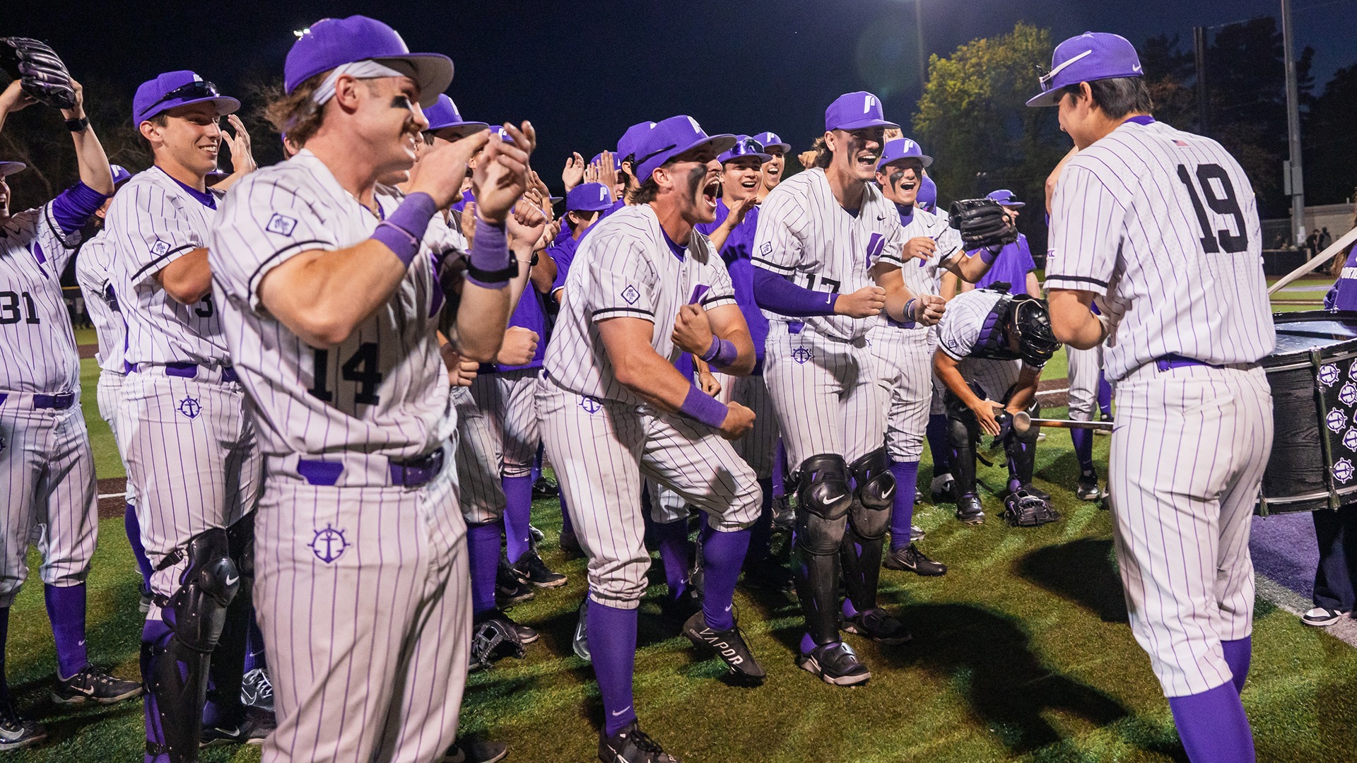 The Pilots celebrate their big win over the Oregon Ducks.