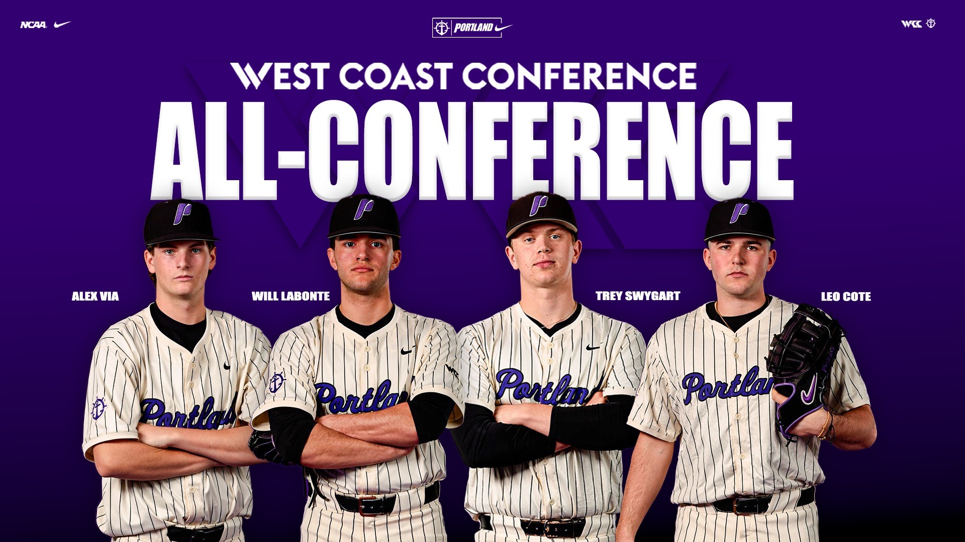 Portland baseball All-WCC honoree posed shots.