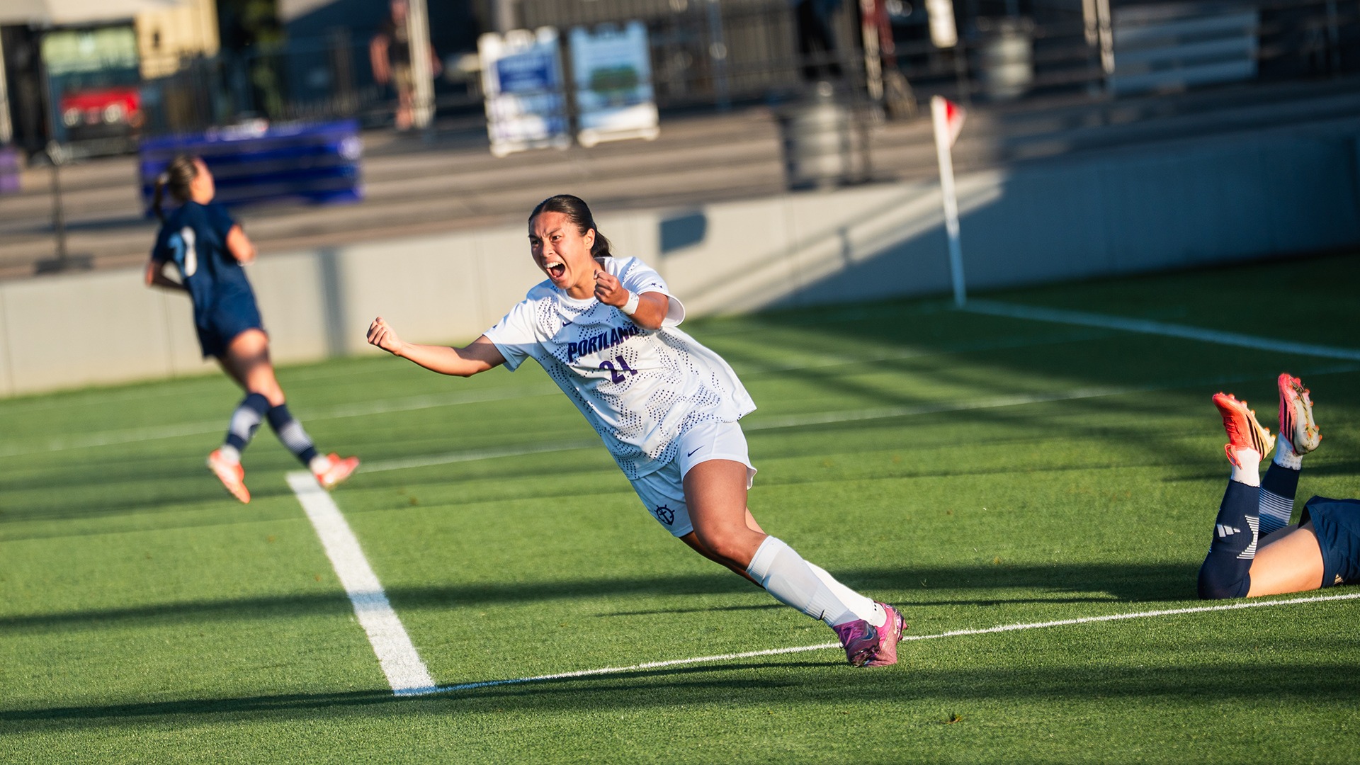 Tayvi Khann celebrates her goal against UC Davis.
