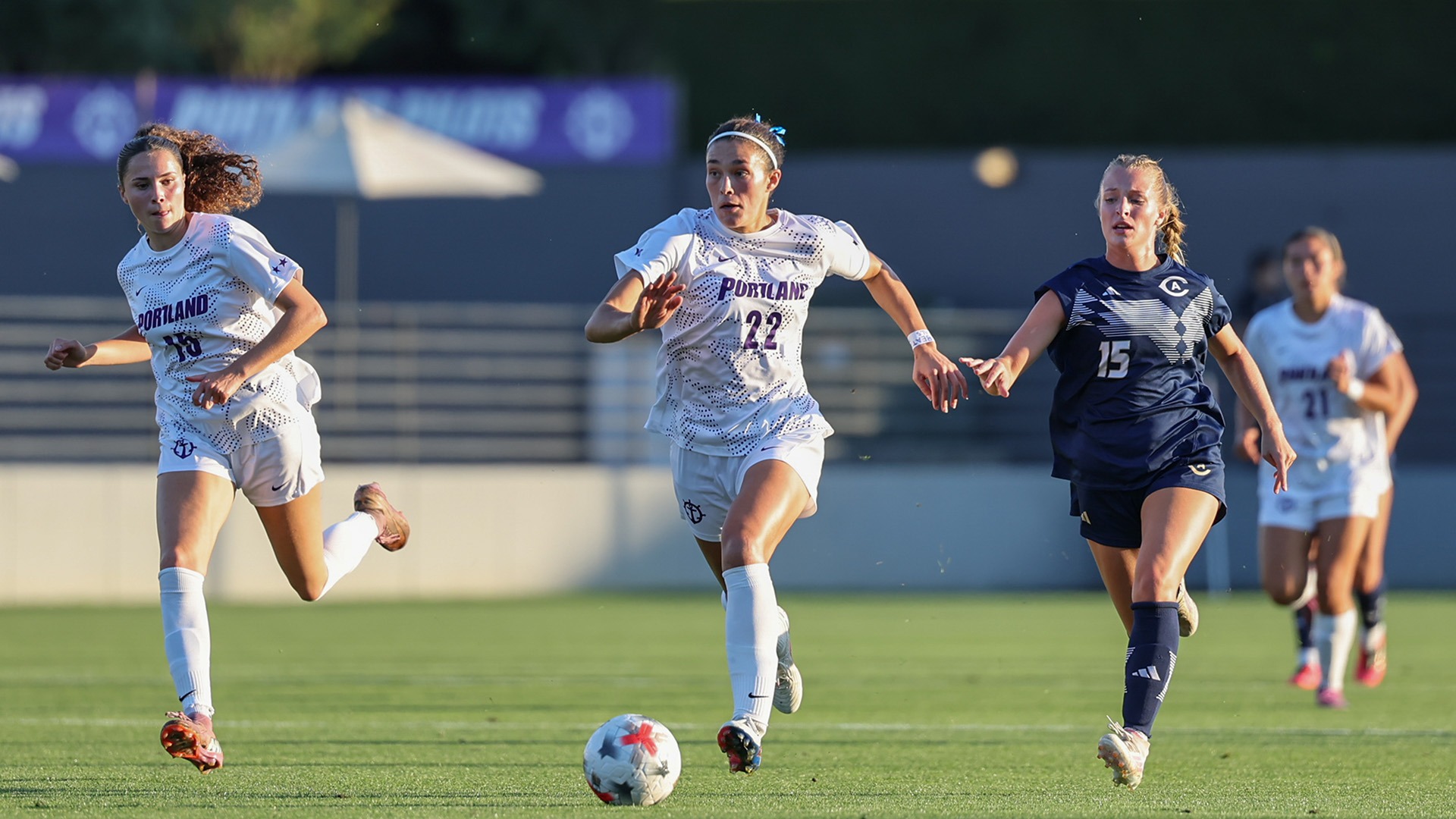 PORTLAND, OR - SEPTEMBER 17: Taylor Norman #22 of the University of Portland advances the ball during a game between the UC Davis Aggies and University of Portland Pilots at Merlo Field on September 17, 2026 in Portland, Oregon. (Photo by Al Sermeno/GalleryID.ai)