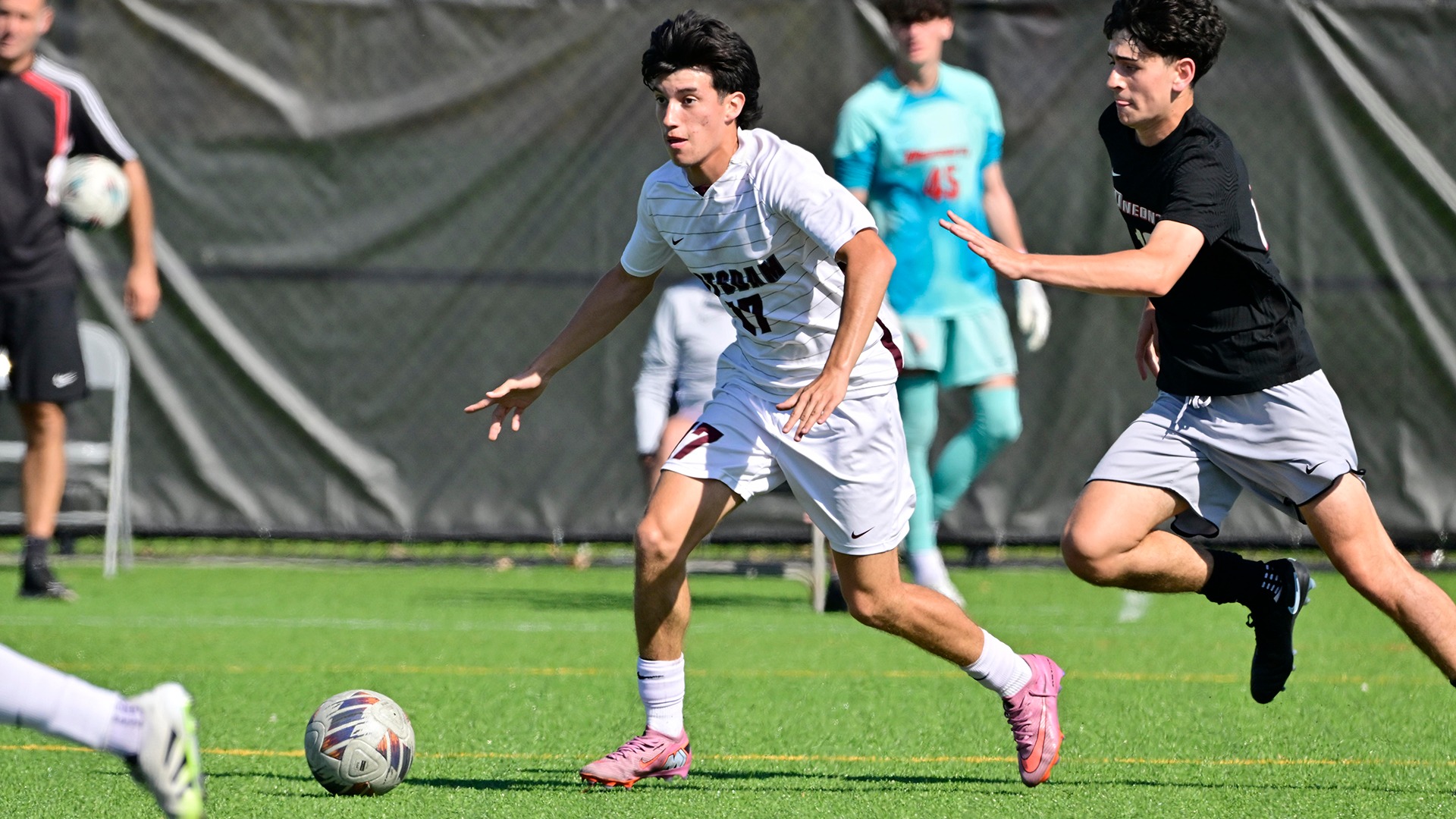 Andres Arce moves the ball against Oneonta on 10/4/25.