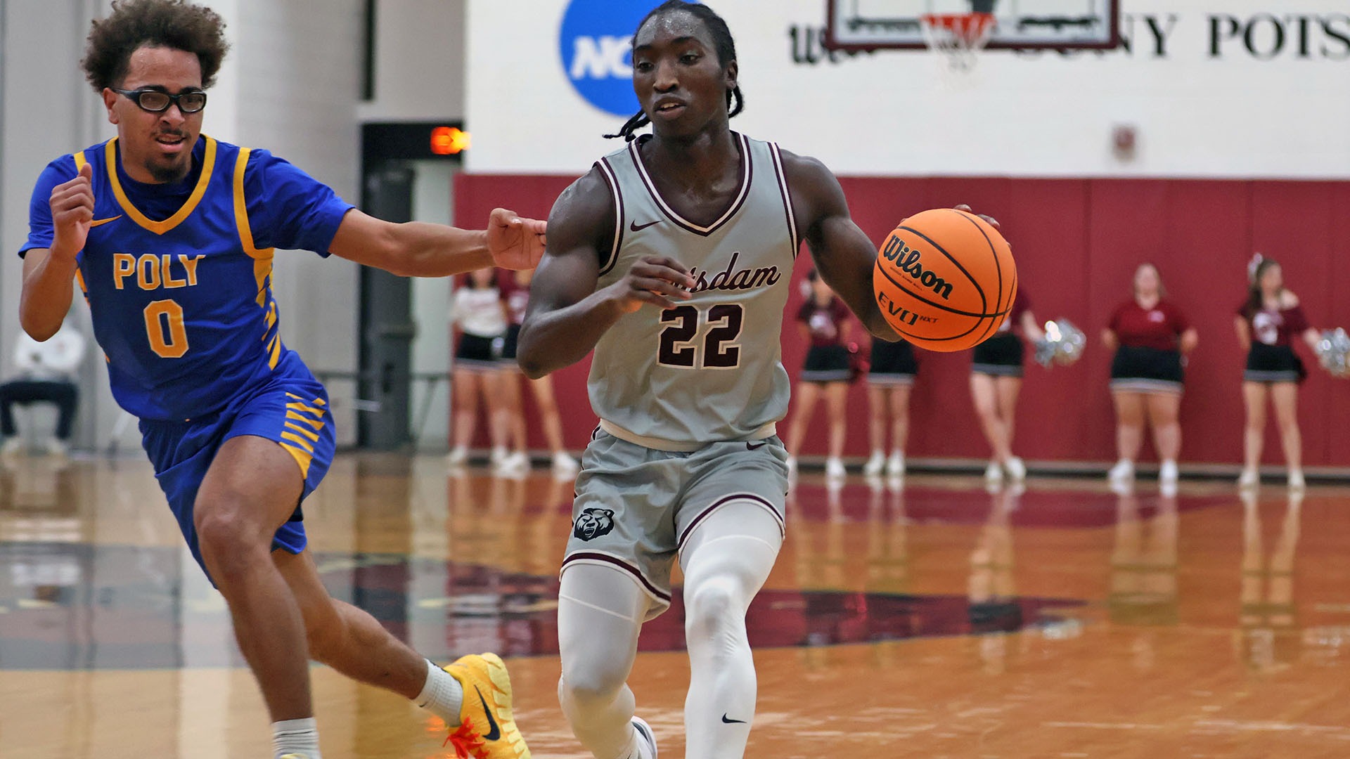 Bryson Brown moves the ball against SUNY Poly on 11/11/25.