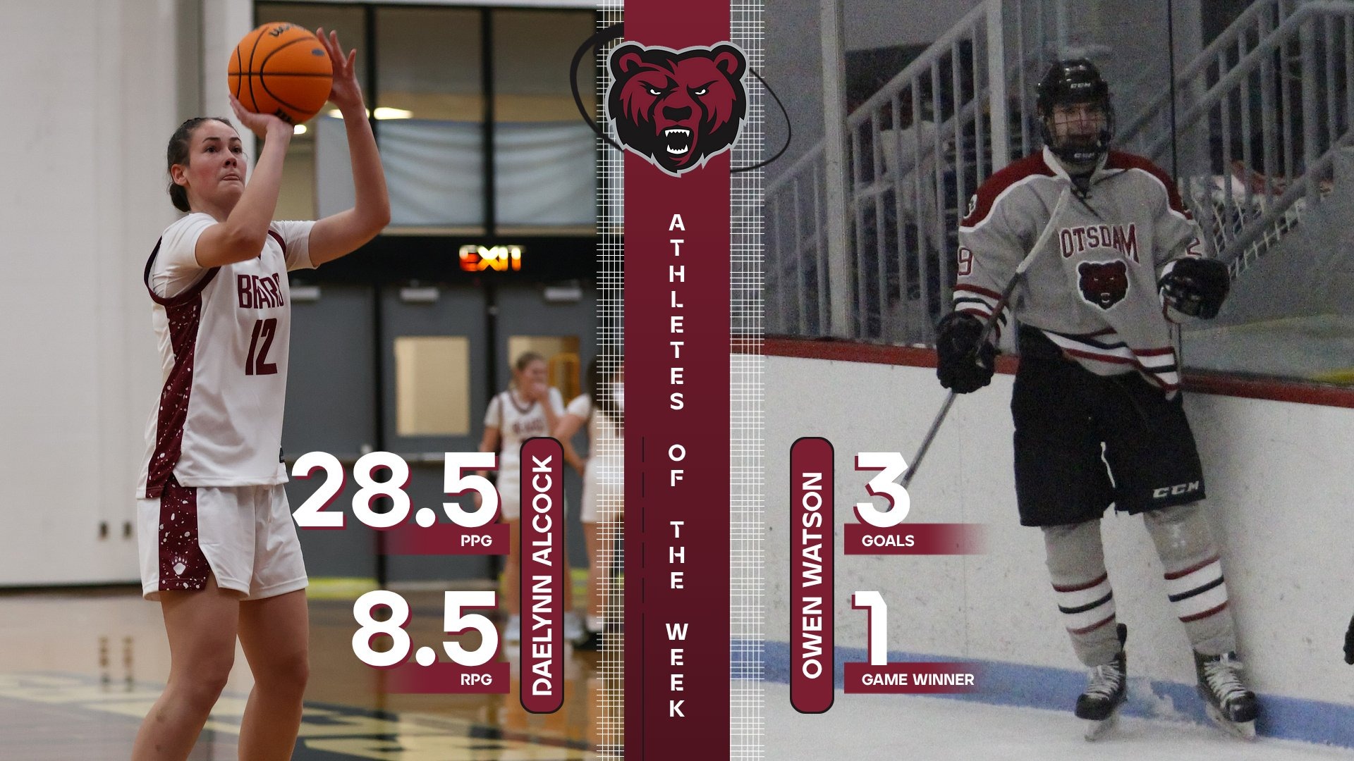 DaeLynn Alcock and Owen Watson are the SUNY Potsdam Athletes of the Week.