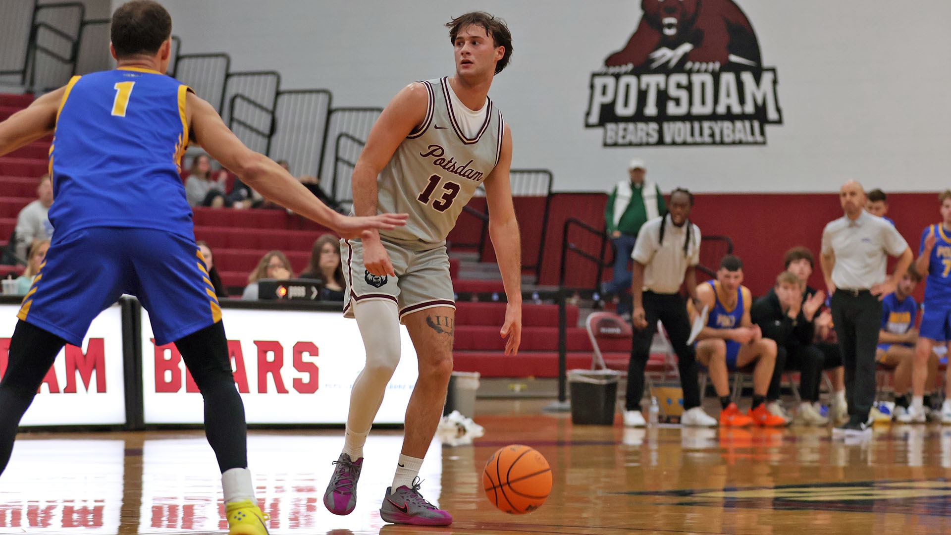 Mike Hancock moves the ball against SUNY Poly on 11/11/25.
