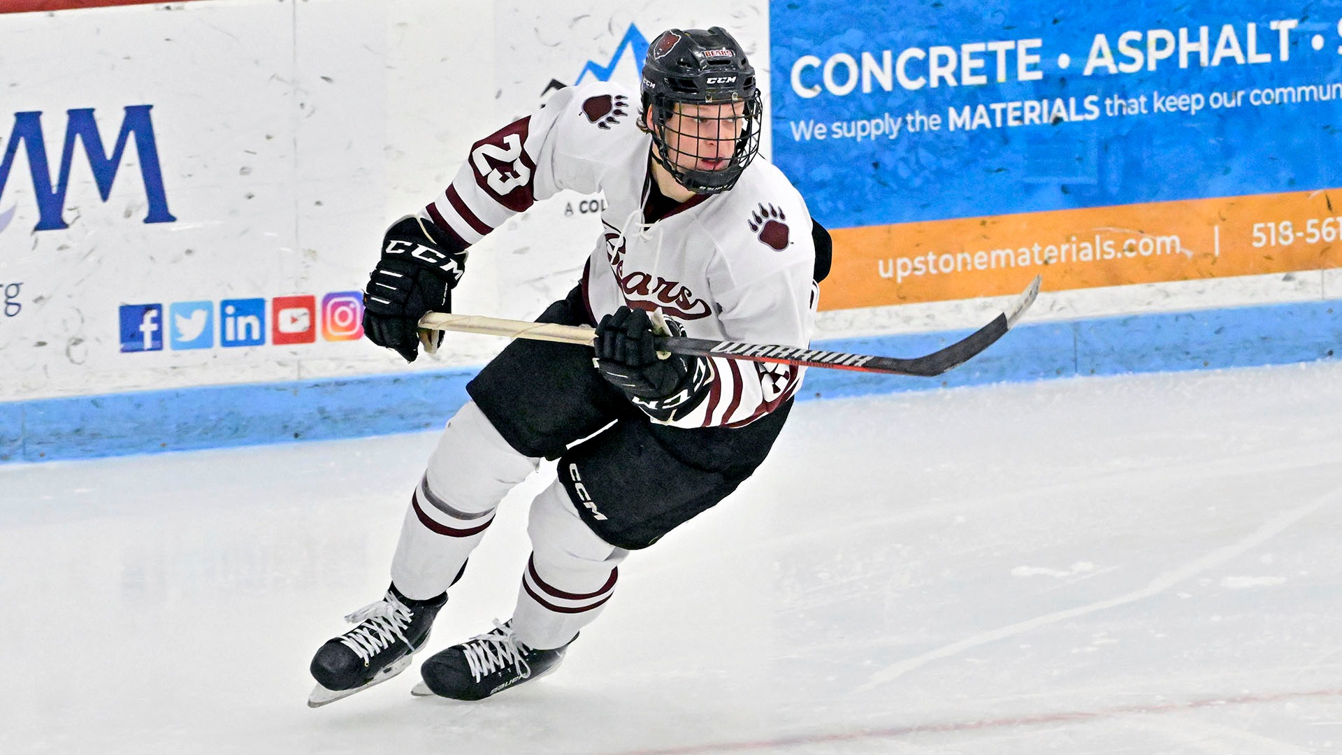 Jakub Hall looks up ice against Canton on 11/25/25.
