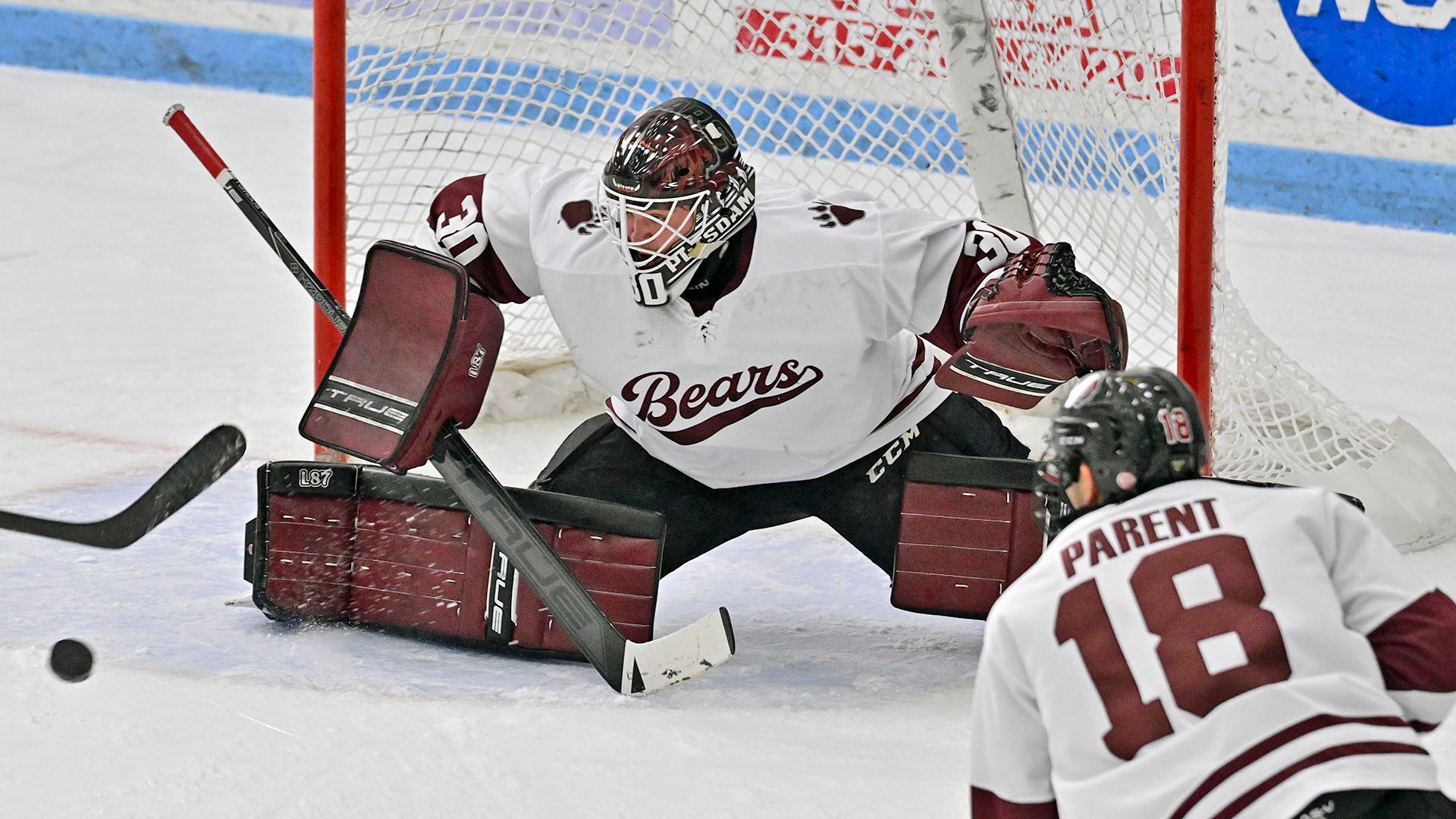 Luciano Chinappi makes a save against Canton on 11/25/25.