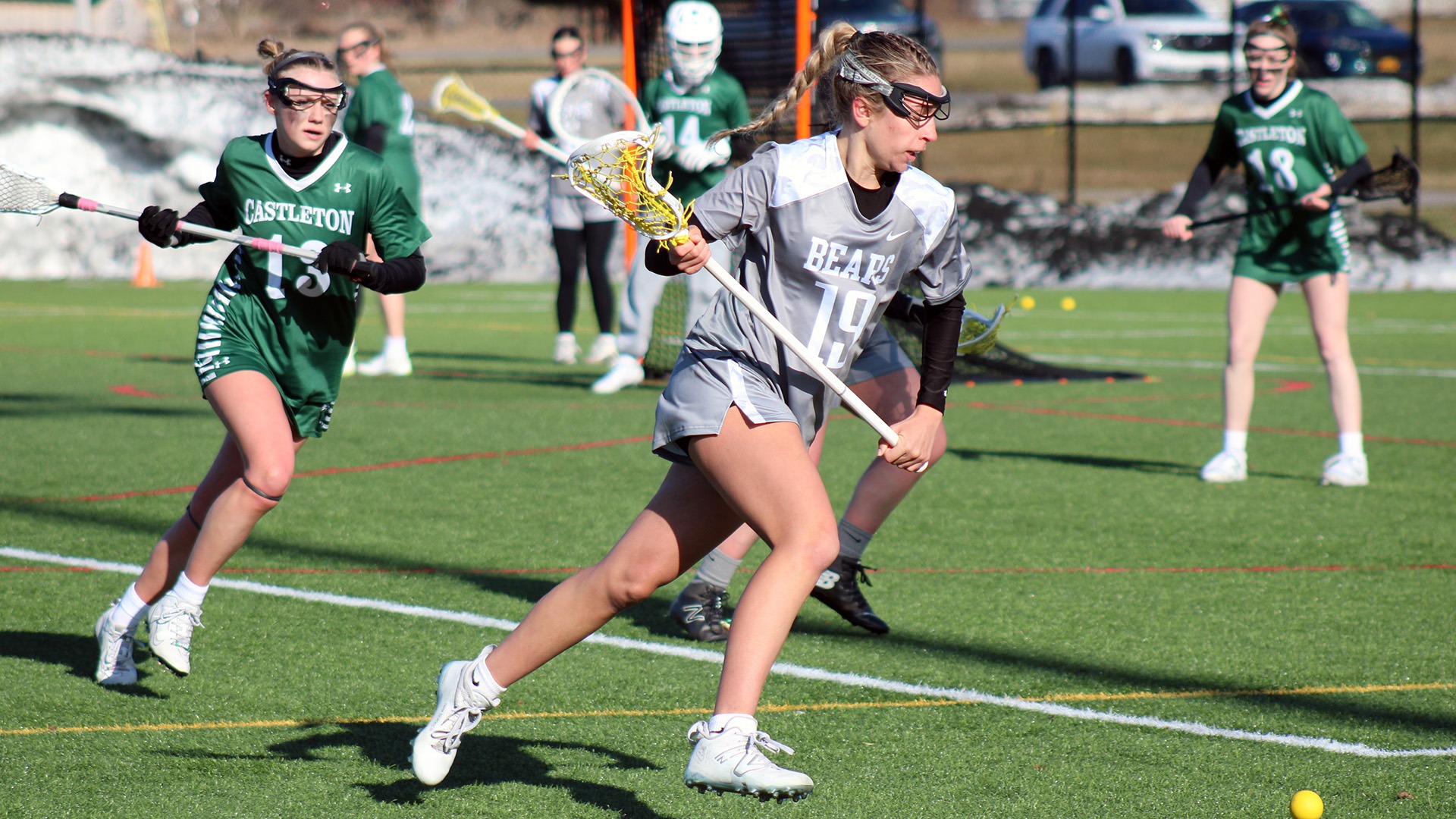 Lindsey LaDue chases a loose ball against Castleton on 3/17/25.
