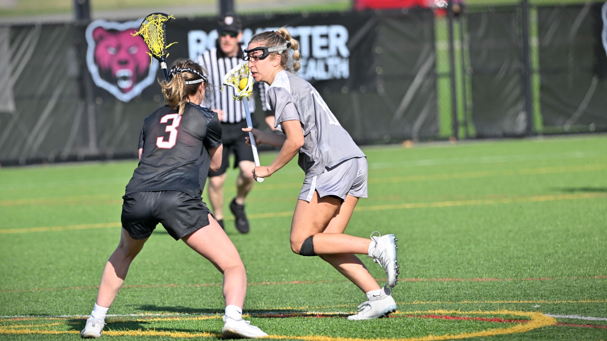 Lindsey LaDue drives toward the net against Plattsburgh on 4/23/25.