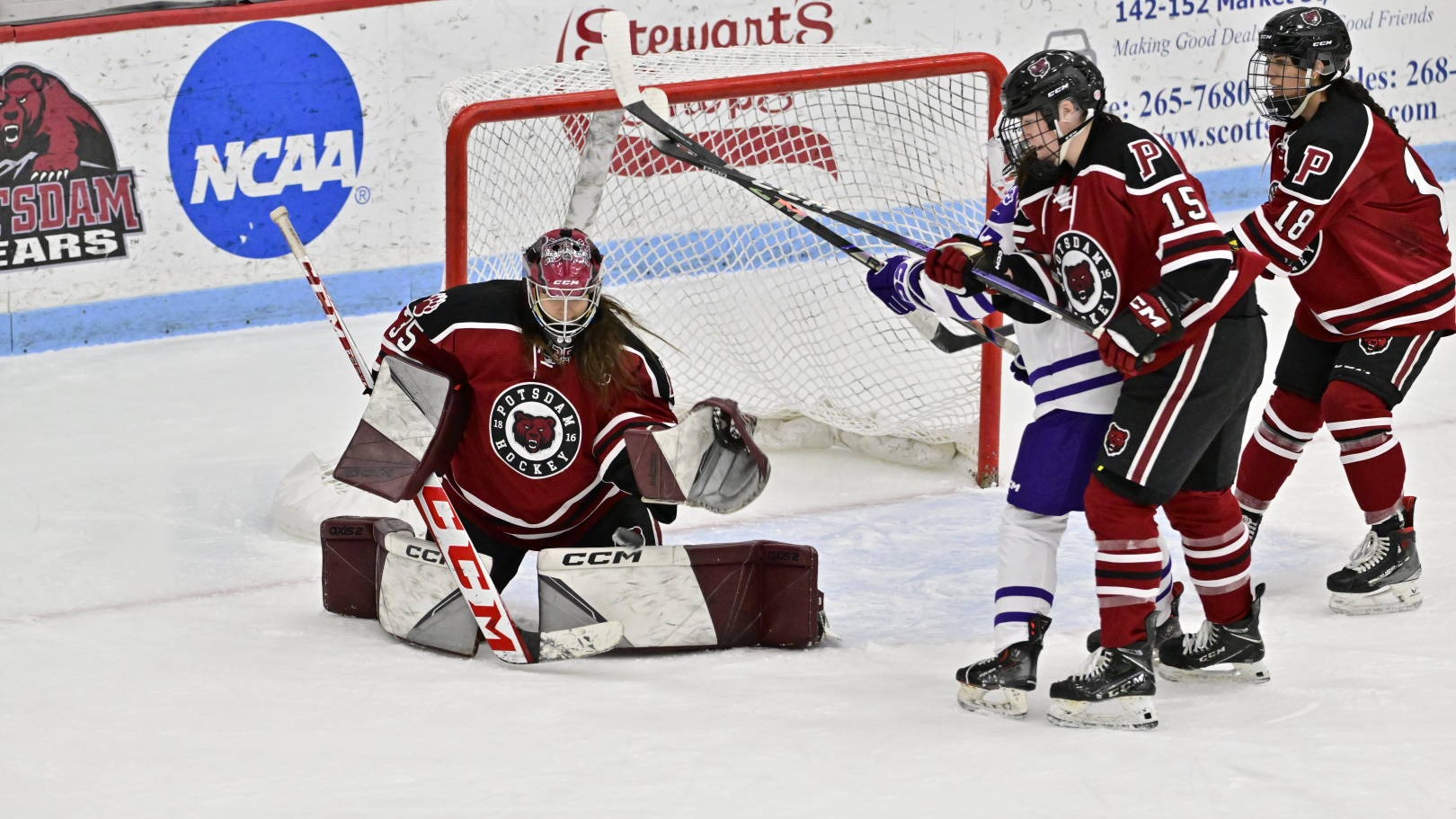 Magalie Parent makes a save against Chatham on January 16, 2026. 
