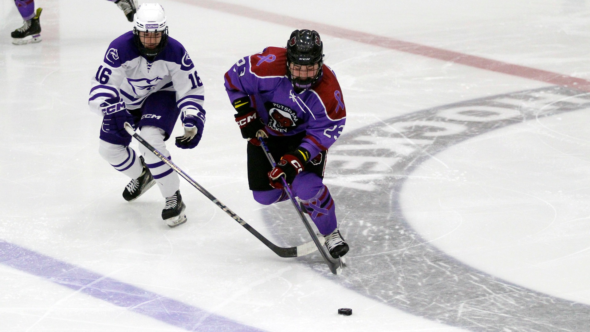 Jalynn Castro moves the puck up ice against Chatham on 1/17/26.