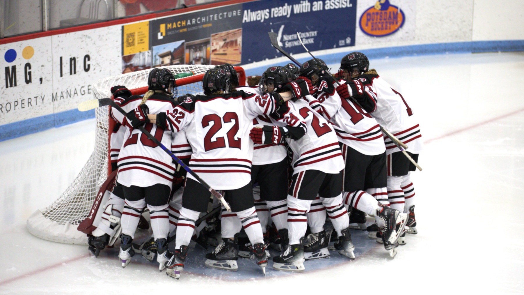 Women's hockey pregame huddle against Oswego on January 23, 2026. 