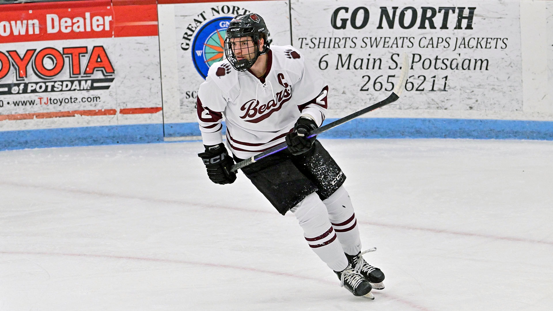 Michael Campbell looks up ice against Canton on 11/25/25.