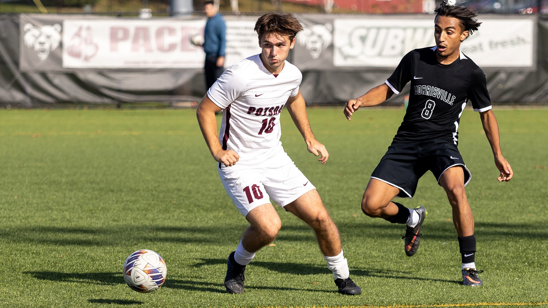 Logan Bush plays the ball against Morrisville on 10/10/26.