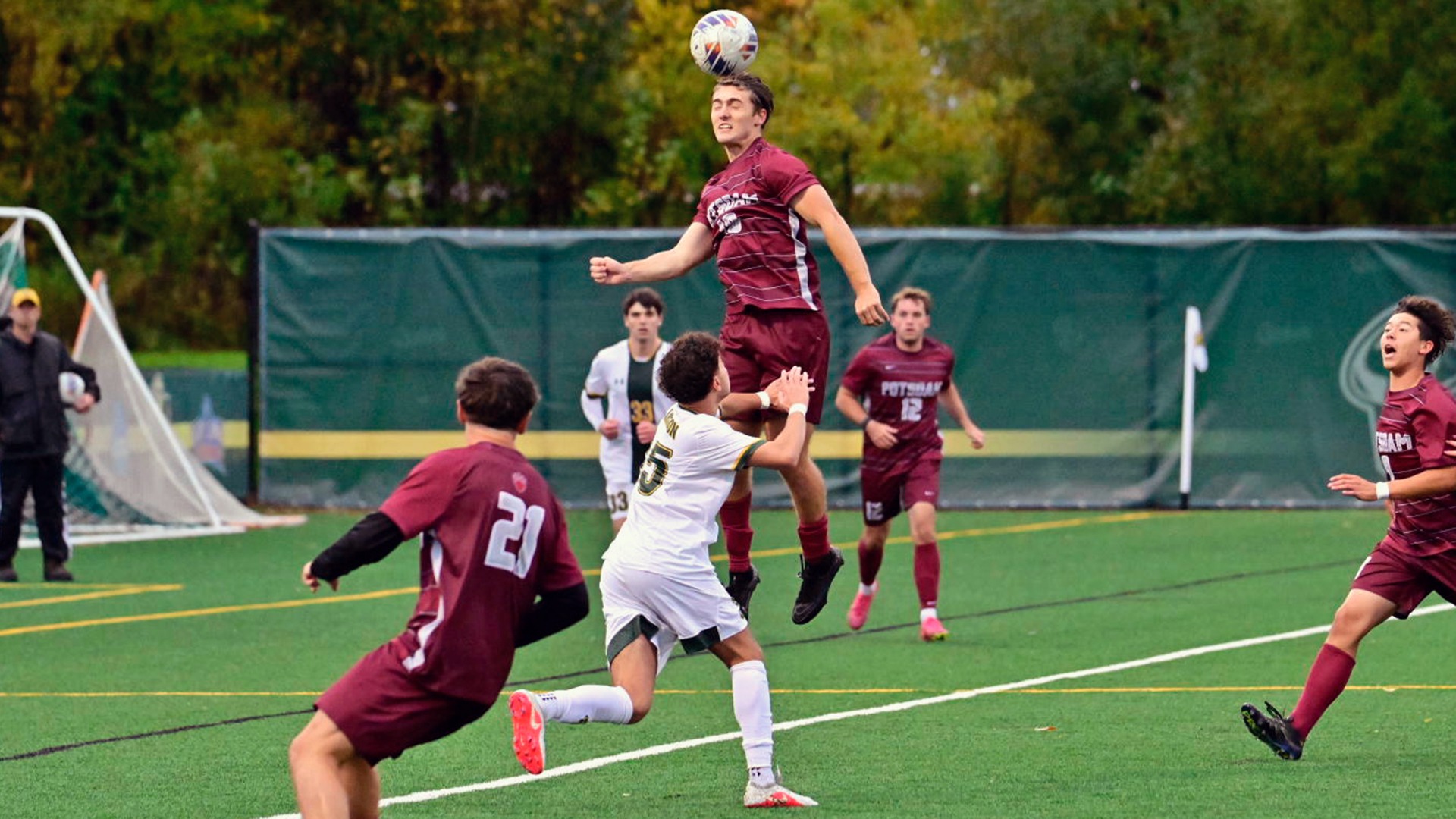 Logan Bush heads the ball in a game against Clarkson on 10/13/26.
