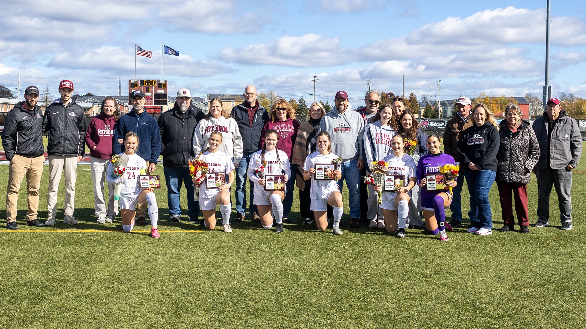 The women's soccer team celebrated Senior Day before a contest with Cortland on 10/17/26.