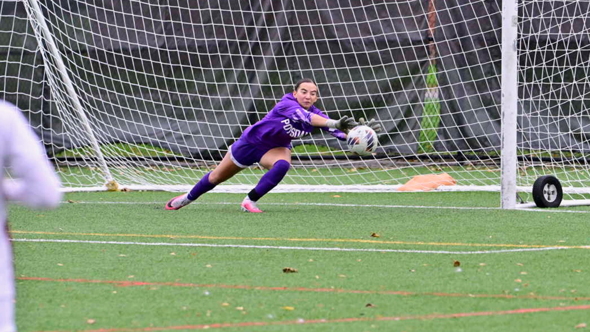 Caroline Vines makes a save against Oneonta on 10/7/26.