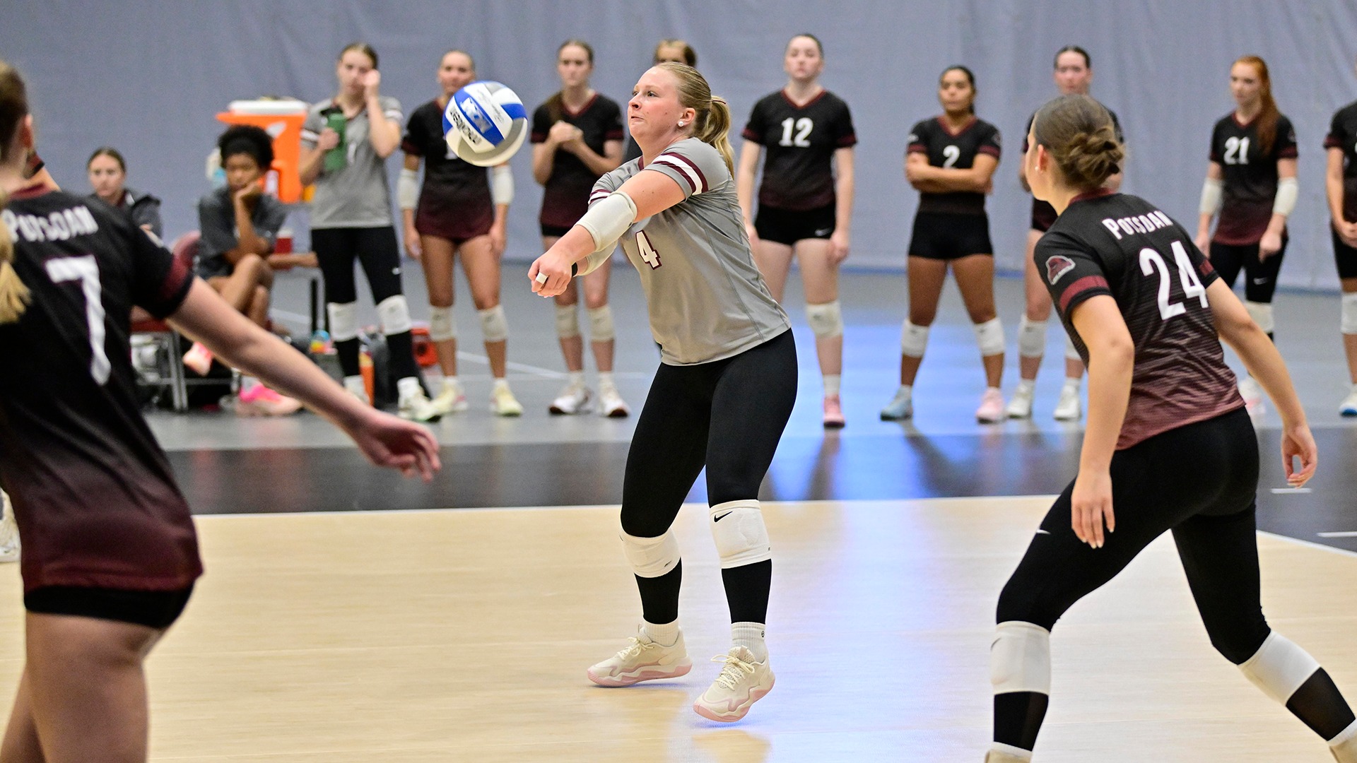 Rachel Madore digs the ball against Johnson on 9/18/26.