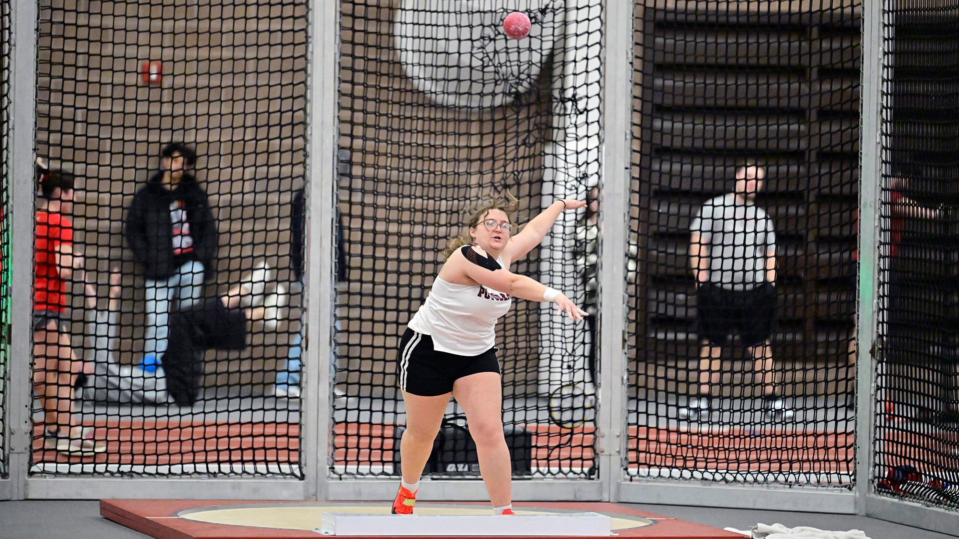 Emma Marsillo throws the shot put at the SLU Holiday Relays on December 5, 2026.