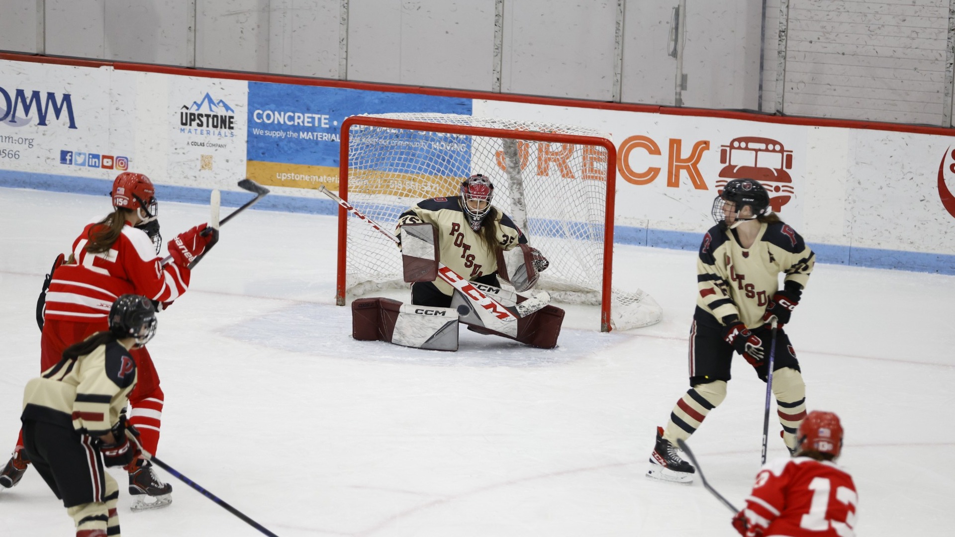 Magalie Parent makes a save against Cortland on 02/21/26. 