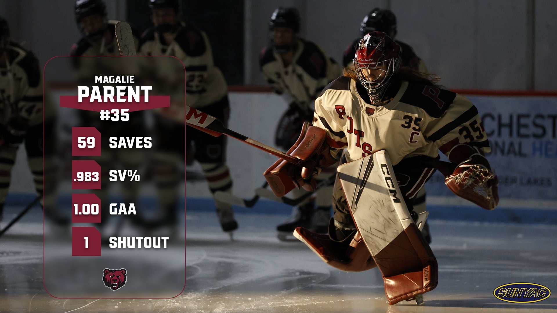 Magalie Parent is named SUNYAC Goaltender of the Week - February 16-21, 2026. 