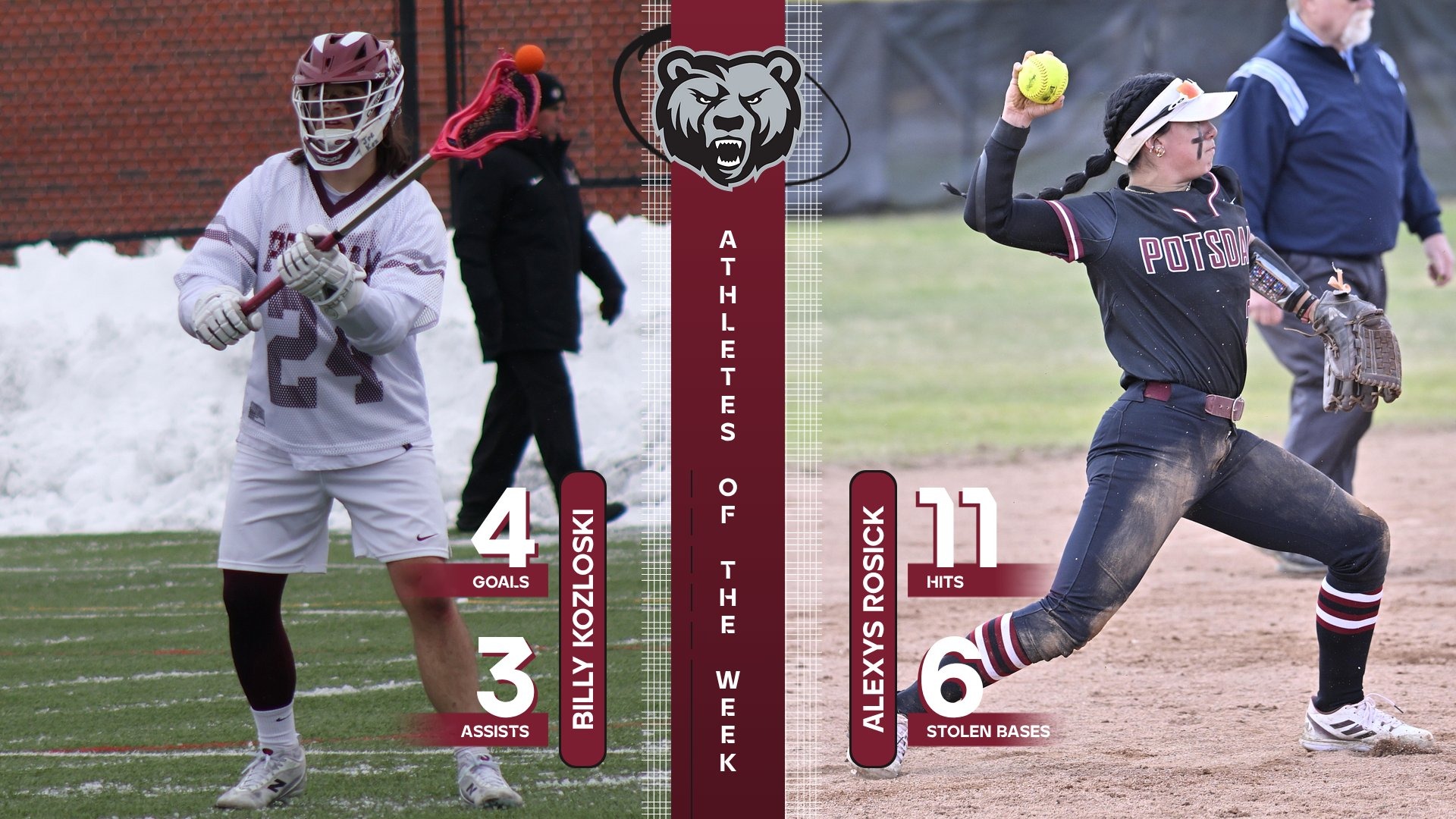 Billy Kozloski and Alexys Rosick are Potsdam Athletes of the Week - March 9-15, 2026. 