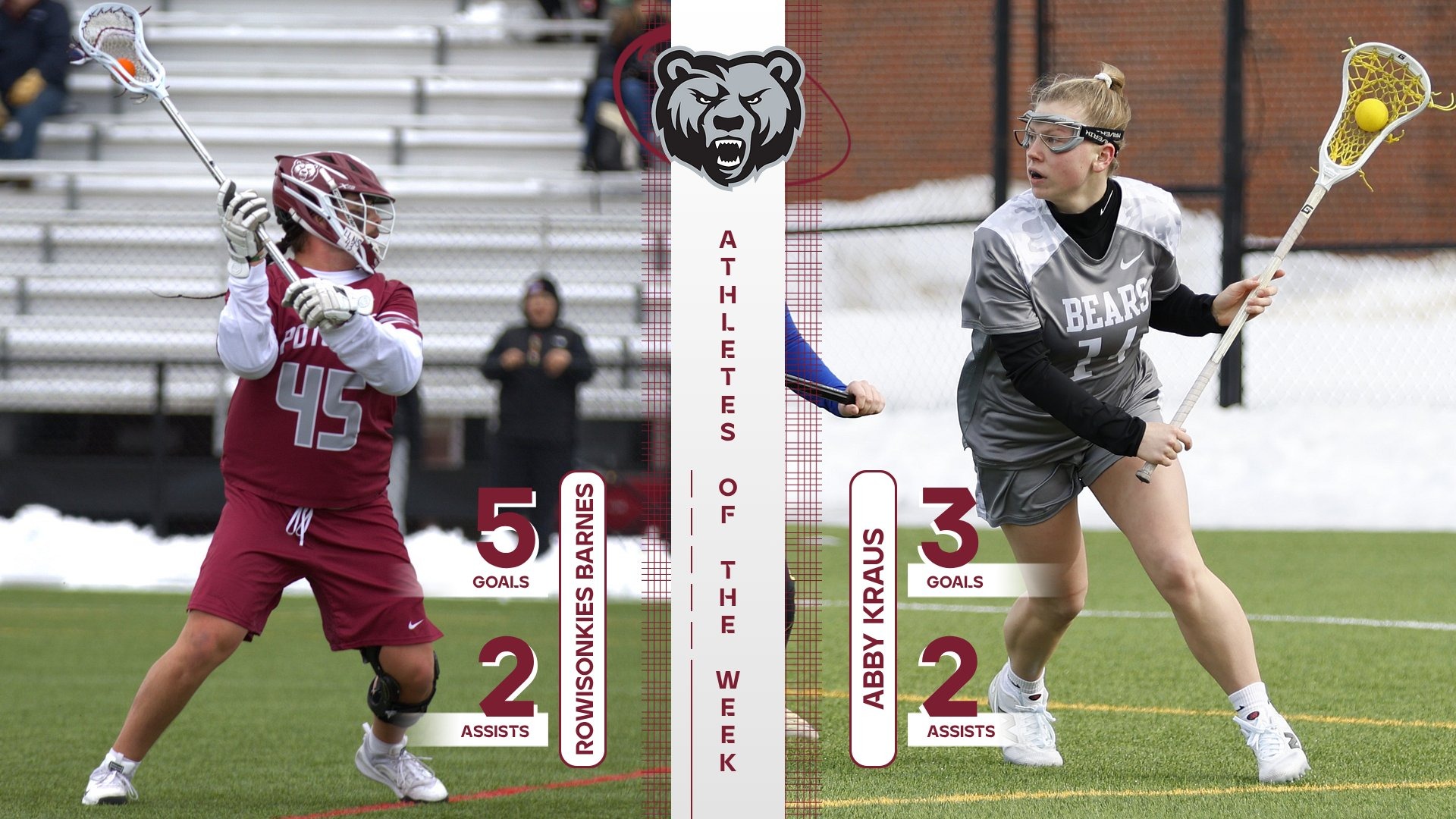 Rowisonkies Barnes and Abby Kraus are Bears Athletes of the Week - March 16-21, 2026. 