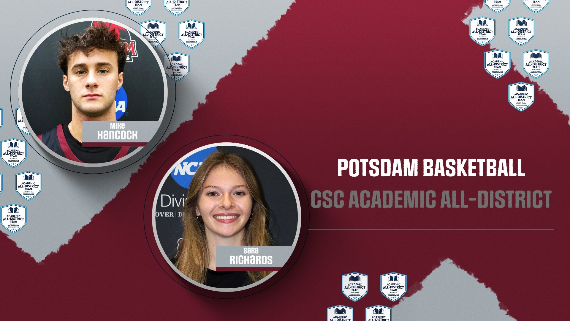 Mike Hancock and Sara Richards have been named to their 2025-26 CSC Academic All-District Teams.