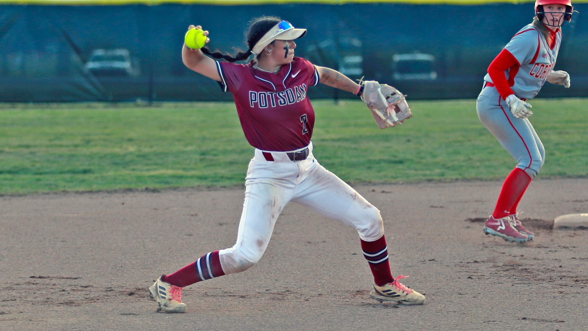Alexys Rosick throws to first base during a game with Cortland on 4/3/26.