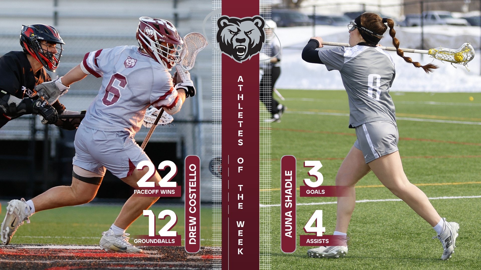 Drew Costello and Auna Shadle are Potsdam Athletes of the Week - April 13-18, 2026. 