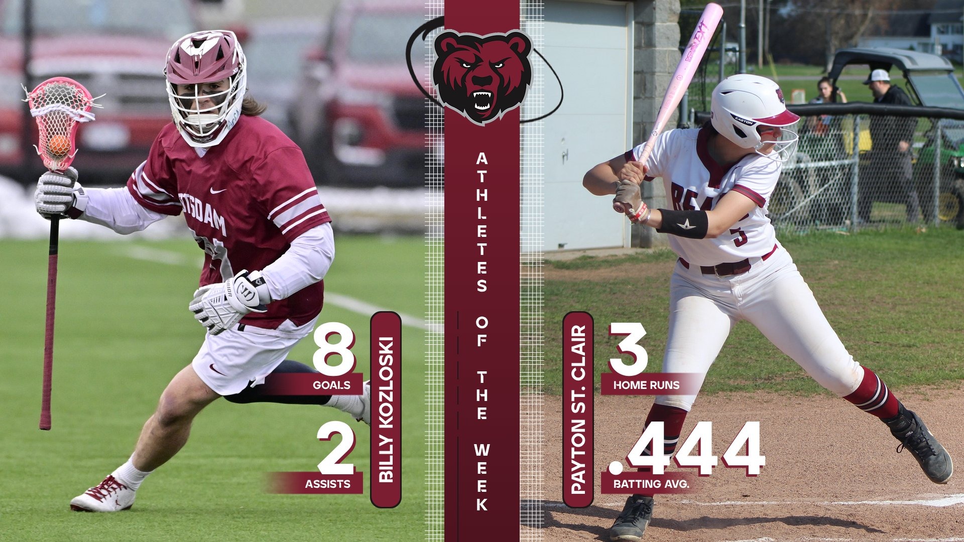Billy Kozloski and Payton St. Clair are Potsdam Athletes of the Week - April 20-25, 2026. 