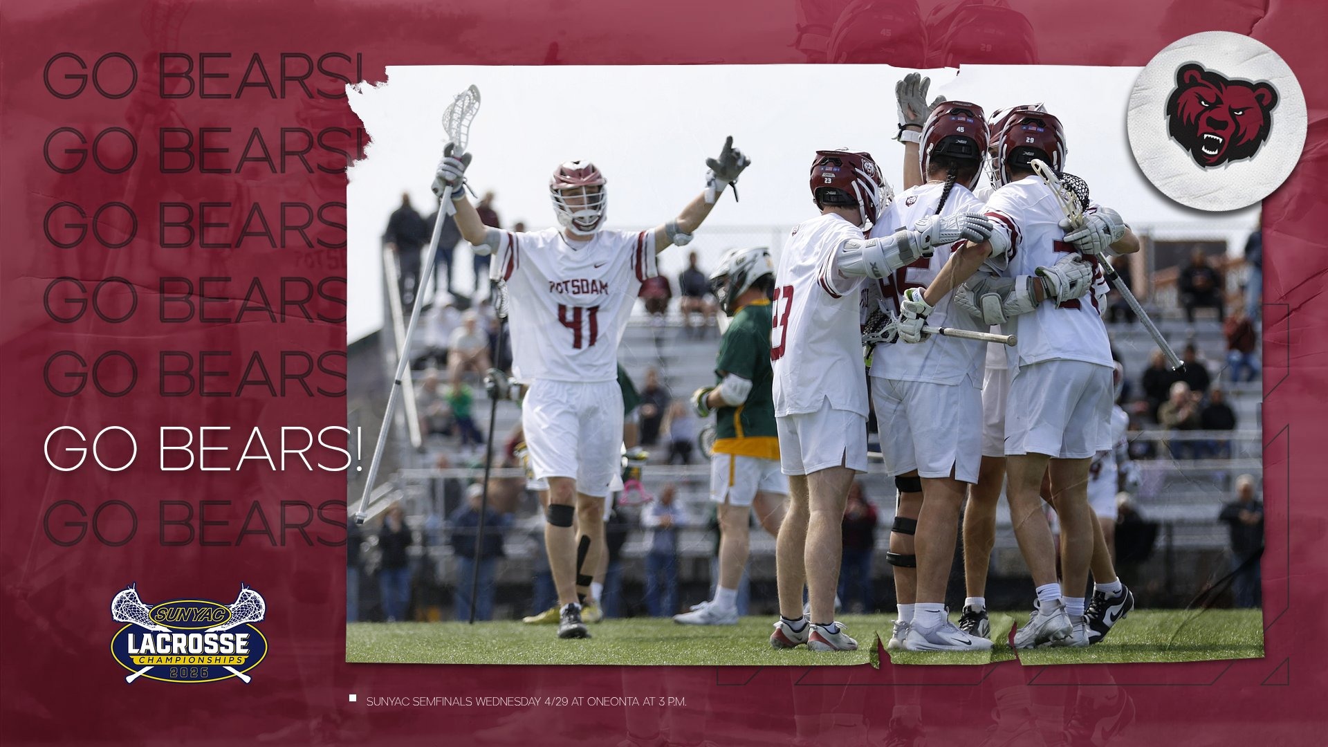 The SUNY Potsdam men's lacrosse team will face Oneonta in Wednesday's SUNYAC Semifinals. 