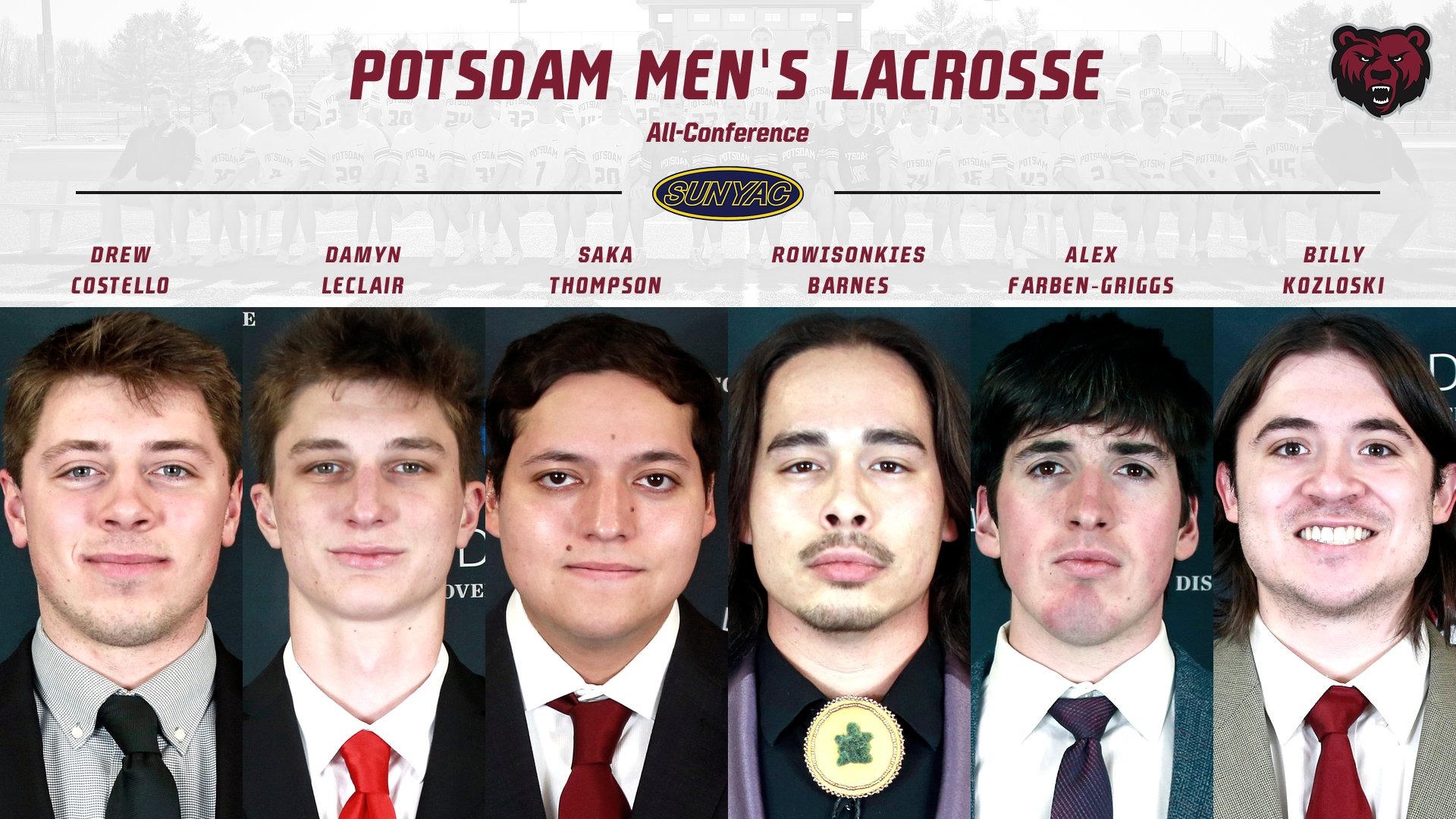 Six members of the men's lacrosse team earned All-SUNYAC honors in 2026.