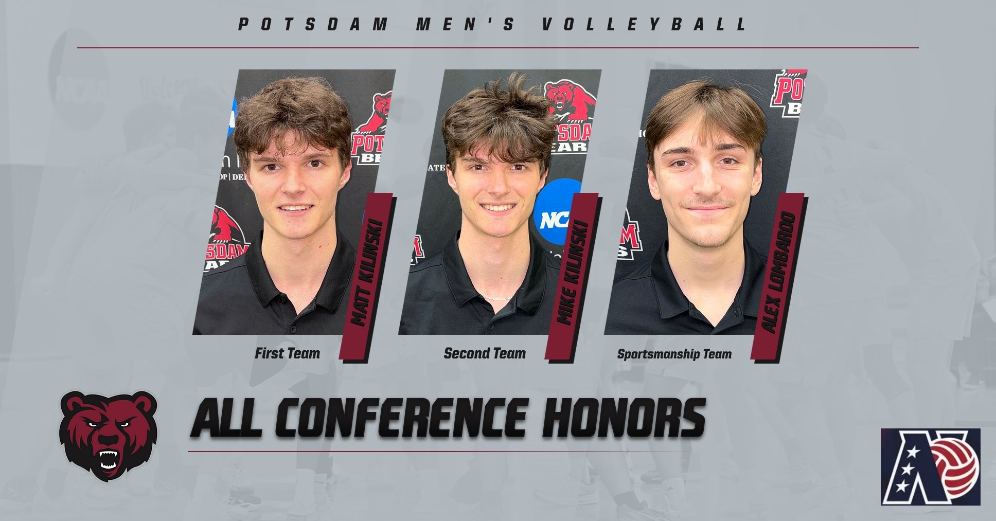 Matt Kilinski, Mike Kilinski, and Alex Lombardo earn all-NEVC honors for the 2026 season. 