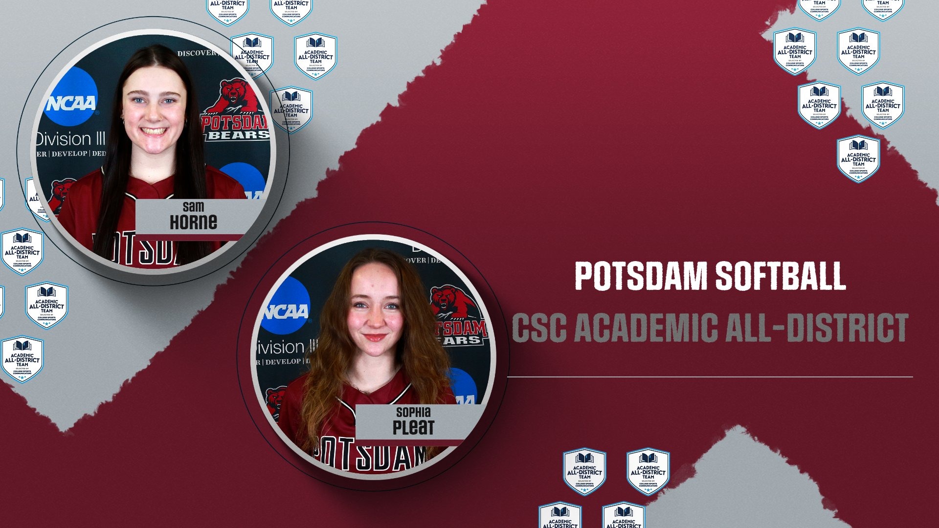 Sam Horne and Sophia Pleat have been named to the 2025-26 CSC Academic All-District Team.