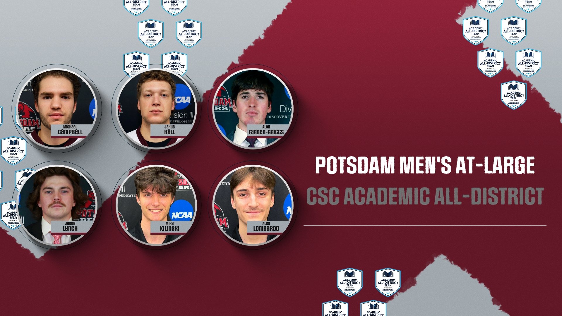 Six Bears men have been named to the College Sports Communicators At-Large Academic All-District Team.