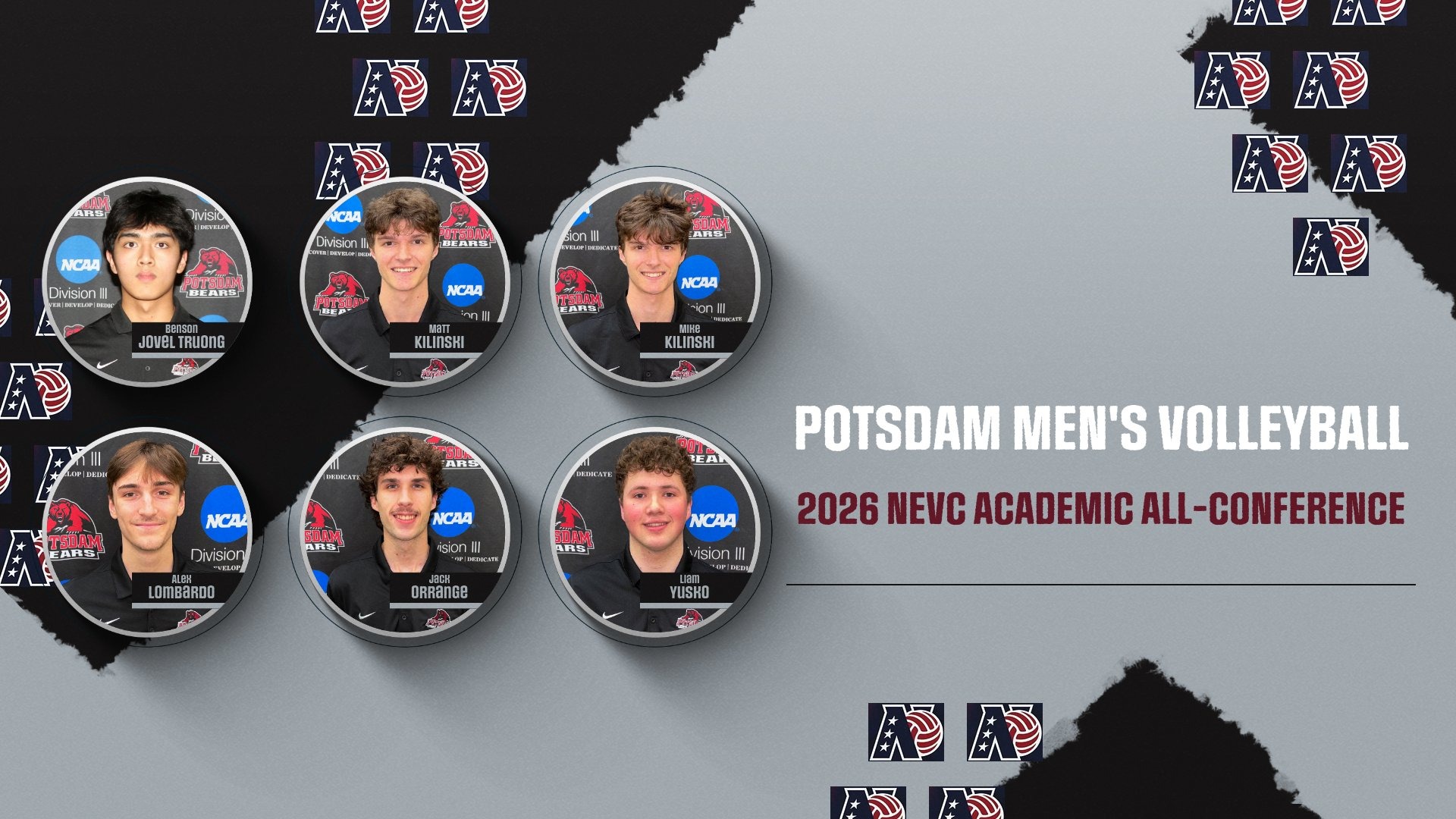 Six Bears men's volleyball players named to 2026 NEVC Academic All-Conference Team
