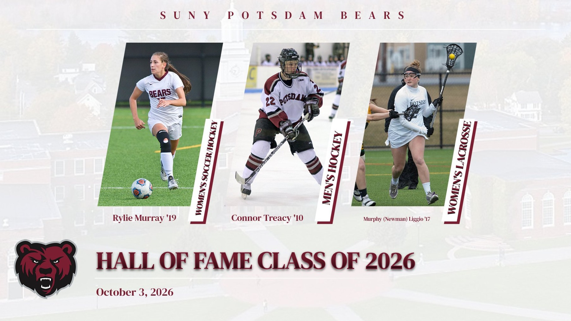 Rylie Murray, Connor Treacy and Murphy Newman have been named to the Potsdam Hall of Fame Class of 2026.