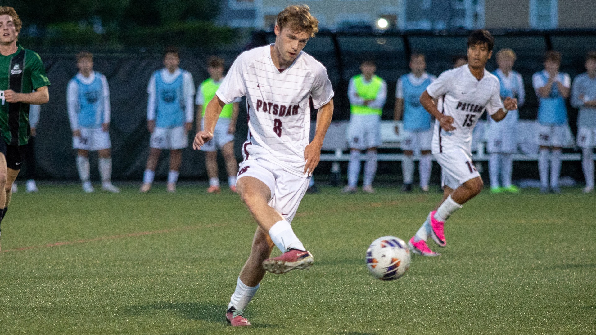 Kyan Tiede boots the ball against Paul Smith's on 9/15/26.