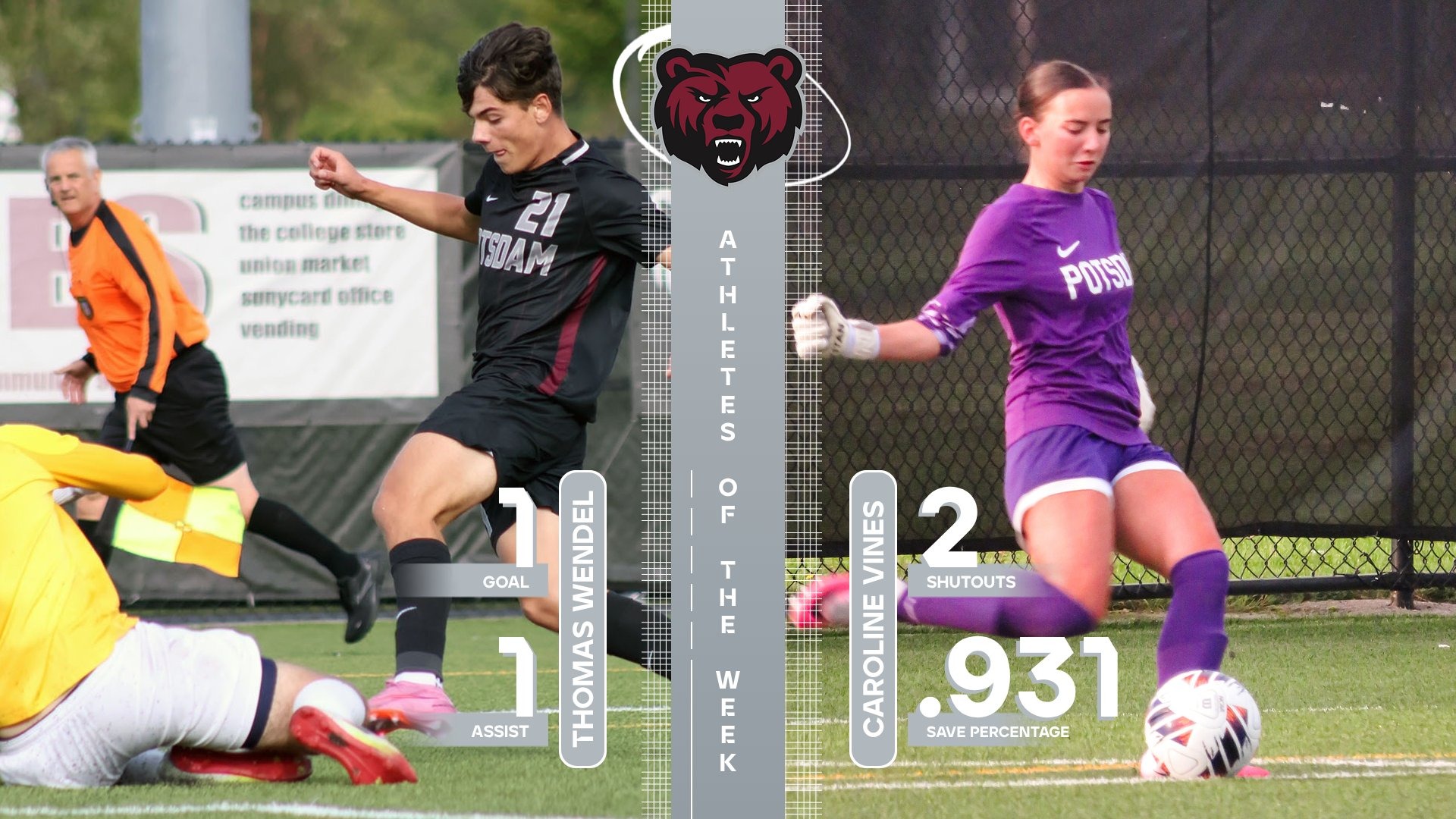 Thomas Wendel and Caroline Vines have been named Potsdam Athletes of the Week.
